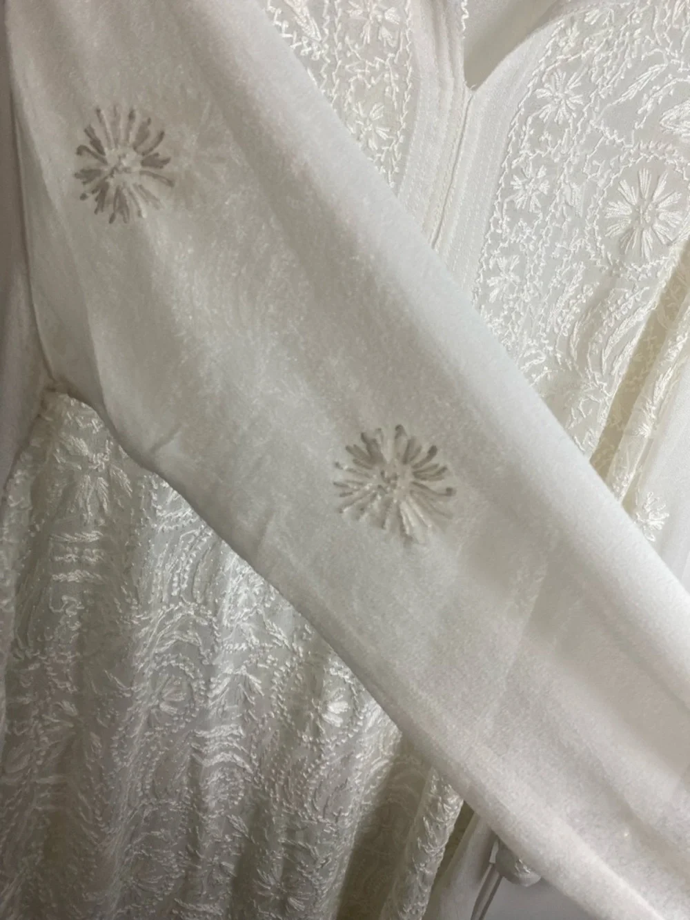 Shubham White Chikankari Embroidered Rayon Tunic Blouse Extra Large Boho Luxe - Picture 5 of 9
